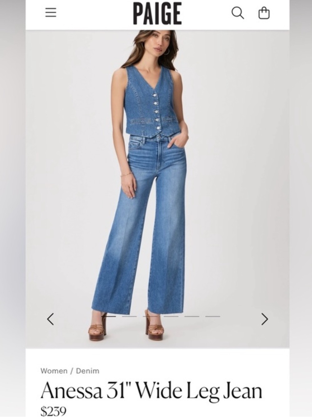 NWT PAIGE Anessa Wide Leg Jeans